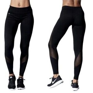 NUX Black Network Mesh Seamless Long Workout Legging Pants Tights Size Medium